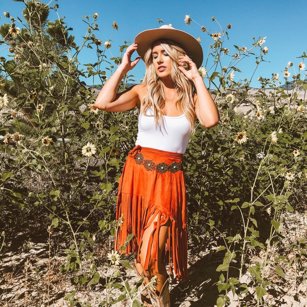 fringe suede skirt